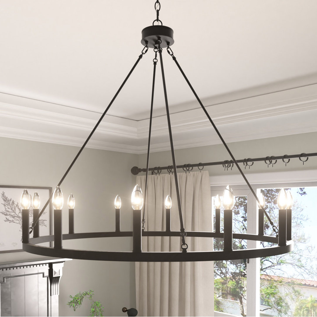 Madalyn 12 - Light Candle Style Wagon Wheel Chandelier